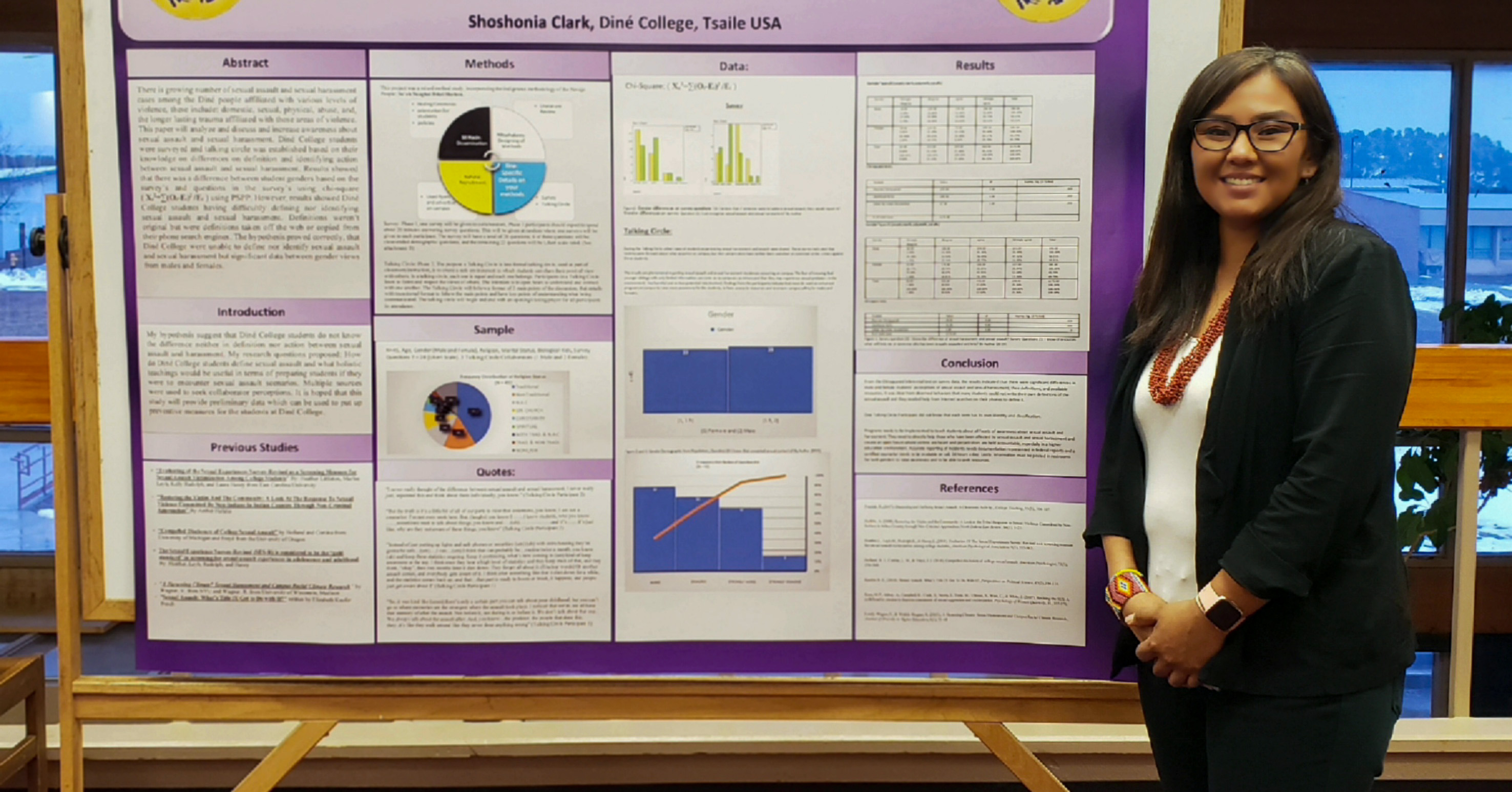 woman standing in front of a presentation board